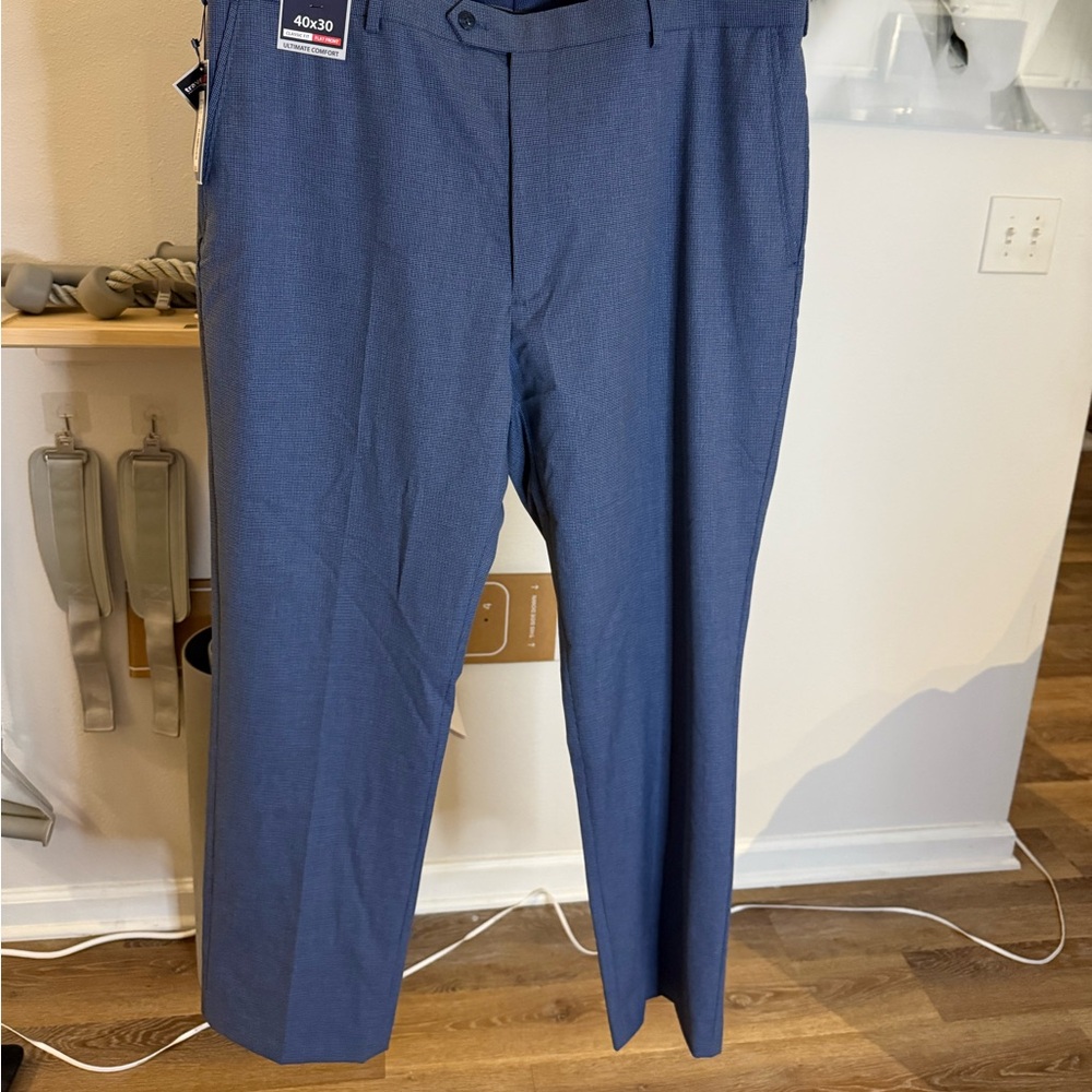 Roundtree & Yorke travelSMART Classic Fit Stretch Micro-Check Pants NWT 40x30